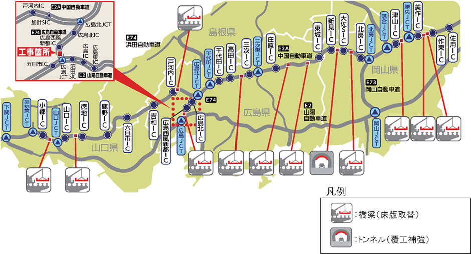 昼夜連続対面通行規制を実施する区間