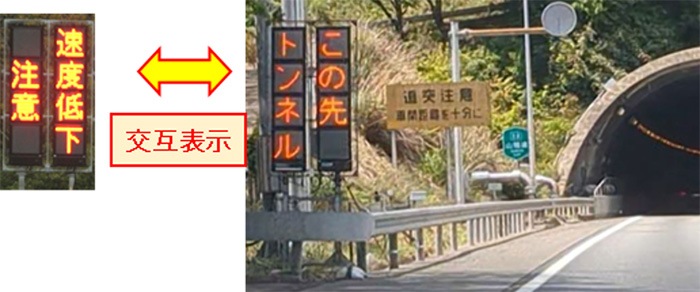 上り坂など速度低下を注意喚起している場所では、速度回復にご協力をお願いします。