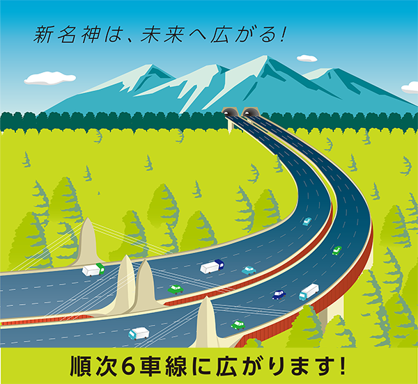 新名神は、未来へ広がる！順次6車線に広がります！